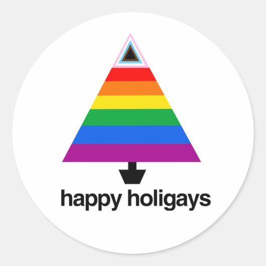 Sticker Rond Happy Holigays Progress Pride Tree (Devant)