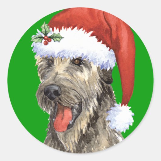 Sticker Rond Happy Howlidays Irish Wolfhound (Devant)