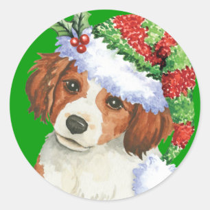 Sticker Rond Happy Howlidays Kooikerhondje