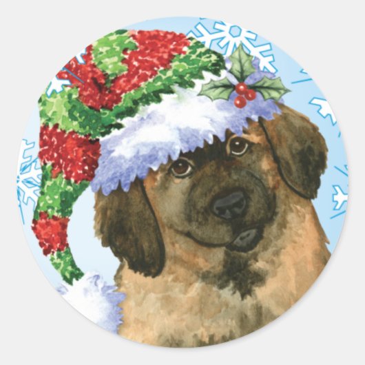 Sticker Rond Happy Howlidays Leonberger (Devant)