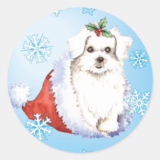Sticker Rond Happy Howlidays Maltese (Devant)