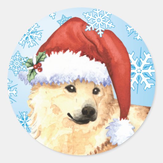 Sticker Rond Happy Howlidays Norwegian Buhund (Devant)