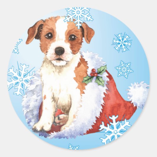 Sticker Rond Happy Howlidays Parson Russell Terrier (Devant)