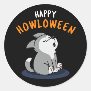 Sticker Rond Happy Howloween Funny Chien Pun Dark BG