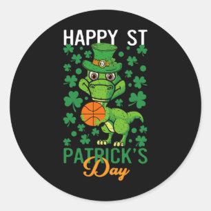 Sticker Rond Happy Jour de la Saint Patrick Bysketbyll T-rex Da