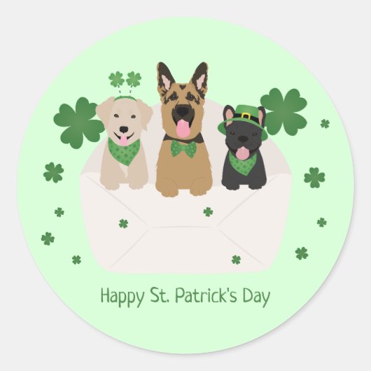 Sticker Rond Happy Jour de la Saint Patrick Dog Mail (Devant)