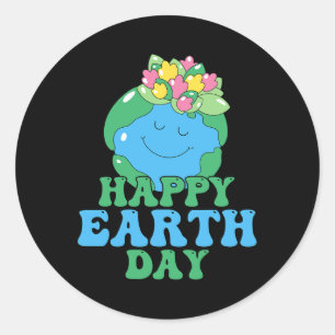 Sticker Rond Happy Jour des terres Chemise mignonne Jour des te