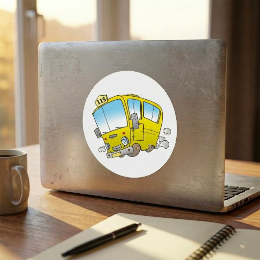 Sticker Rond Happy Little Yellow School Bus