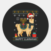 Sticker Rond Happy Llamakah Funny Ugly Hanukkah Sweater Llama P (Devant)