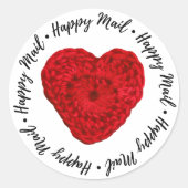 Sticker Rond Happy Mail Crochet Shop Branding ・ Yarn Heart Red (Devant)