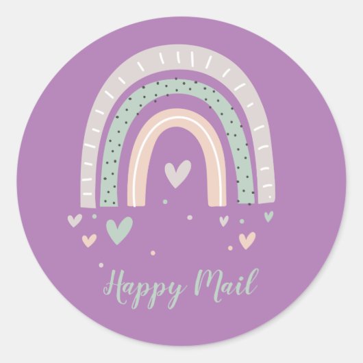 Sticker Rond Happy Mail Purple Arc-en-ciel & Coeurs Enveloppe S (Devant)