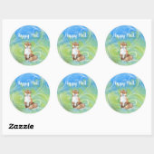 Sticker Rond Happy Mail Smiling Brown Fox (Feuille)