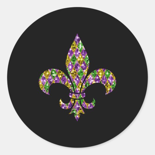 Sticker Rond Happy Mardi Gras Carnival New Orleans Fleur De Lis (Devant)