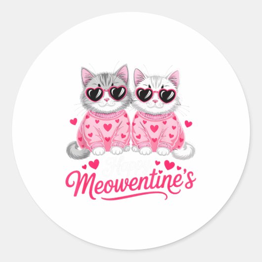 Sticker Rond Happy Meowentine’s Cute Romantic Cats Couple Valen (Devant)