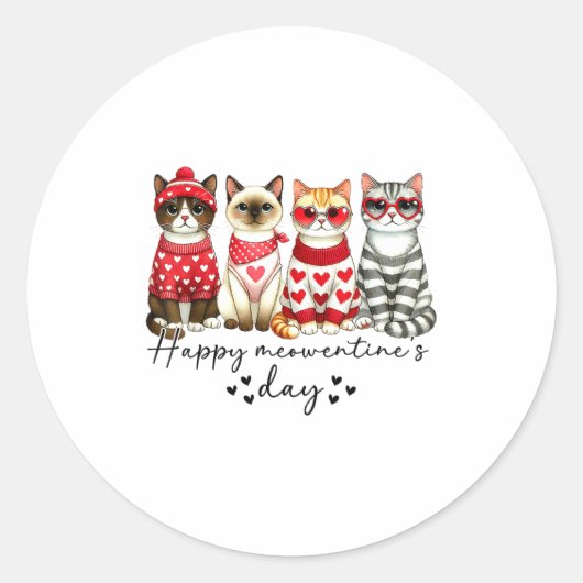 Sticker Rond Happy Meowentine's Day Cute Valentines Funny Cat S (Devant)