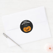 Sticker Rond Happy Meowloween Funny Halloween Pun Dark BG (Enveloppe)