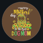 Sticker Rond Happy Mother's Day To The Best Dog Mom Sunflowers<br><div class="desc">Happy Mother's Day To The Best Dog Mom Sunflowers Pug Dog Gift. Perfect gift for your dad,  mom,  papa,  men,  women,  friend and family members on Thanksgiving Day,  Christmas Day,  Mothers Day,  Fathers Day,  4th of July,  1776 Independent day,  Veterans Day,  Halloween Day,  Patrick's Day</div>