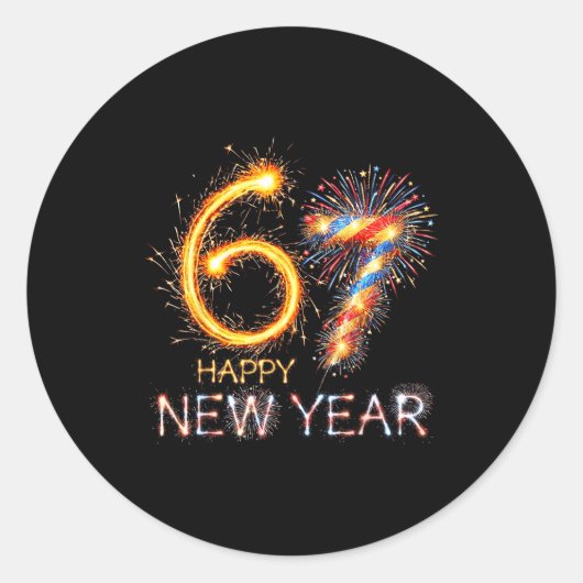Sticker Rond Happy New Year 2026 67th Bday Fireworks Number 67  (Devant)