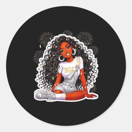 Sticker Rond Happy New Year 2026 Black Girl Magic Melanin  (Devant)