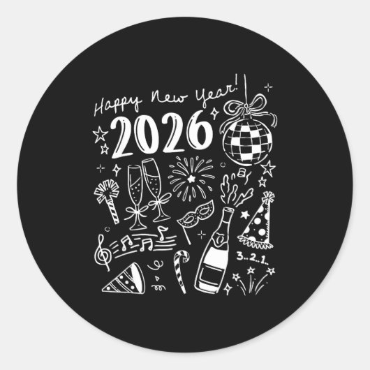 Sticker Rond Happy New Year 2026 Bow Funny  (Devant)