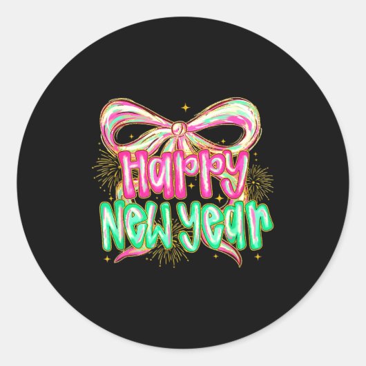 Sticker Rond Happy New Year 2026 Brushstroke Coquette Firework  (Devant)