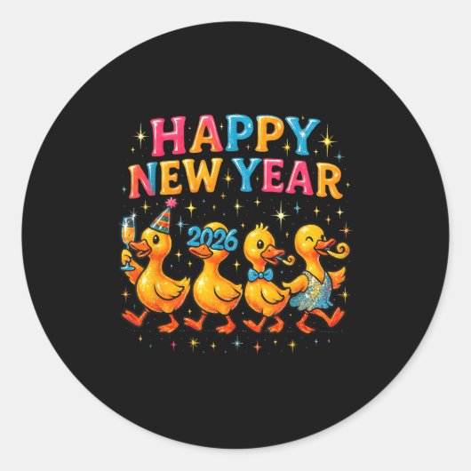 Sticker Rond Happy New Year 2026 Cute Duck Party Gift  (Devant)