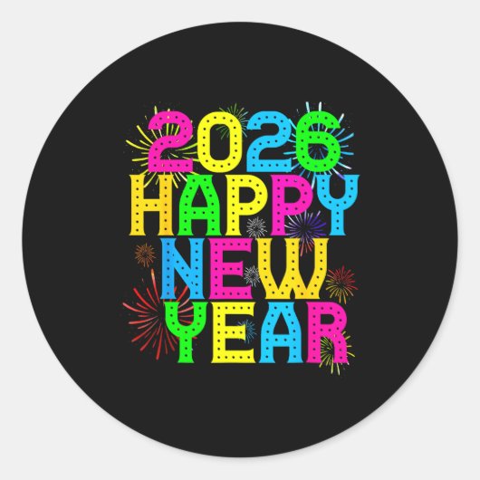 Sticker Rond Happy New Year 2026 Family Celebration New Years E (Devant)