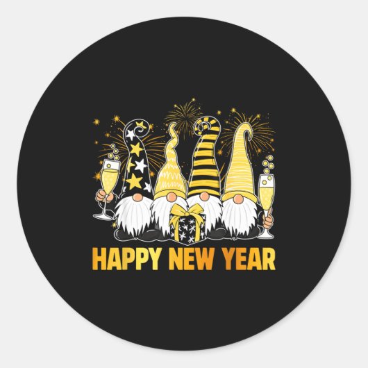 Sticker Rond Happy New Year 2026 Gnomes Drinking Champagne New  (Devant)