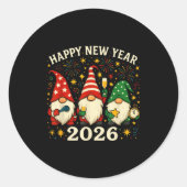 Sticker Rond Happy New Year 2026 Gnomes Fireworks Party (Devant)