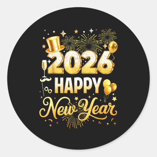 Sticker Rond Happy New Year 2026 New Year Party Ballon Family M (Devant)