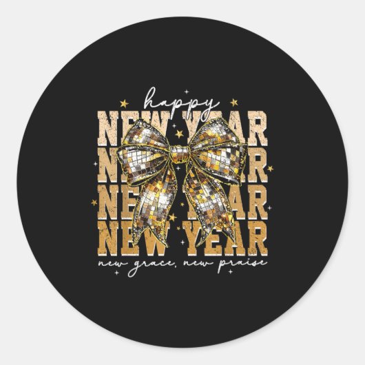 Sticker Rond Happy New Year Coquette Bow New Year New Grace New (Devant)