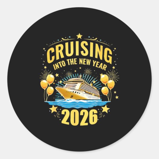 Sticker Rond Happy New Year Cruise 2026 Party Trip Cruising Int (Devant)