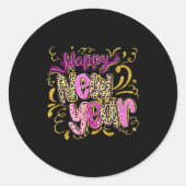 Sticker Rond Happy New Year Hello 2026 Retro Leopard  (Devant)
