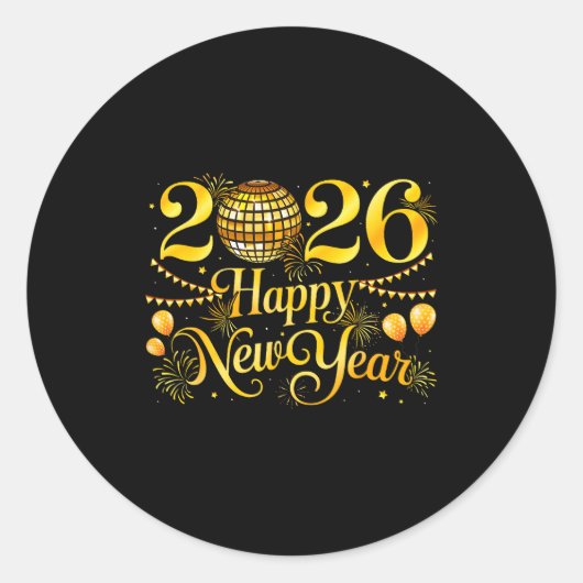 Sticker Rond Happy New Year Matching New Year Eve Party Disco B (Devant)