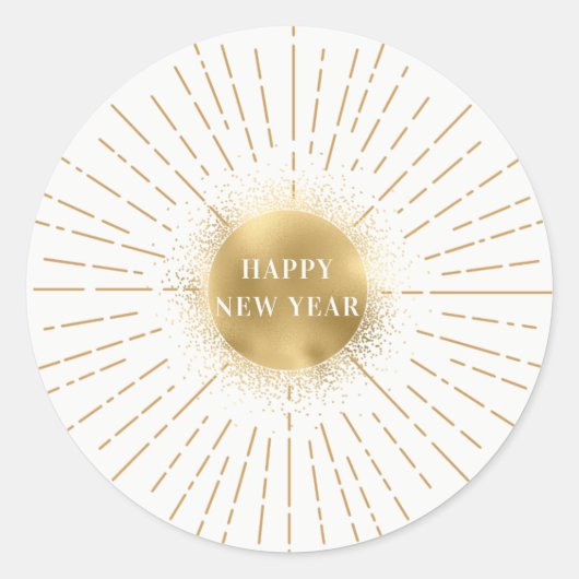Sticker Rond Happy New Year Moderne Solaire Or (Devant)