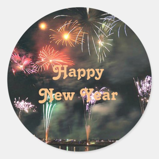 Sticker Rond Happy New Year, Spectacular Fireworks (Devant)