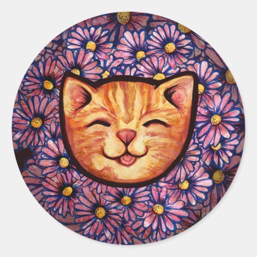 Sticker Rond Happy Orange tabby Chat (Devant)