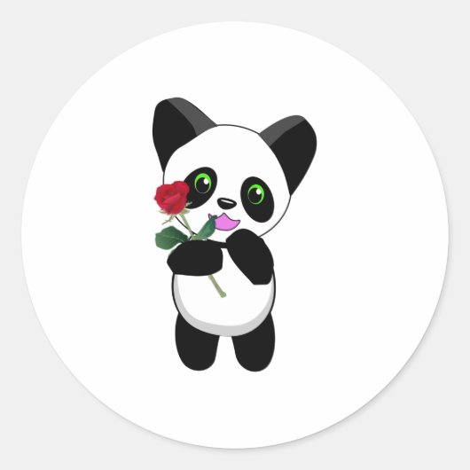 Sticker Rond Happy Panda avec un Rose d'Amour spécial juste pou (Devant)