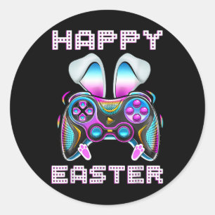 Sticker Rond Happy Pâques contrôleur de jeu vidéo Funny Gamer B