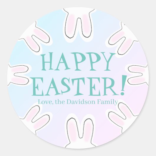 Sticker Rond Happy Pâques pastel coutume coutume lapins mignons (Devant)