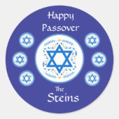 Sticker Rond Happy PASSOVER Blue Star of David NAME (Devant)