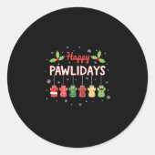 Sticker Rond Happy Pawlidays Funny Christmas Dog Paw Xmas Dogs (Devant)