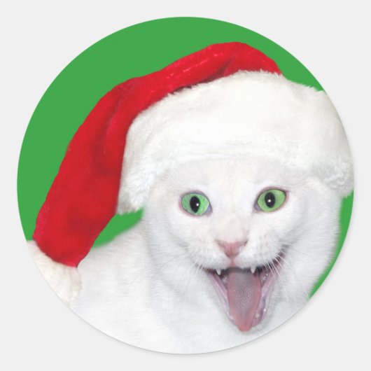 Sticker Rond Happy Père Noël Cat (Devant)