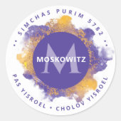 Sticker Rond Happy Purim - Kosher Info Monogramme (Devant)