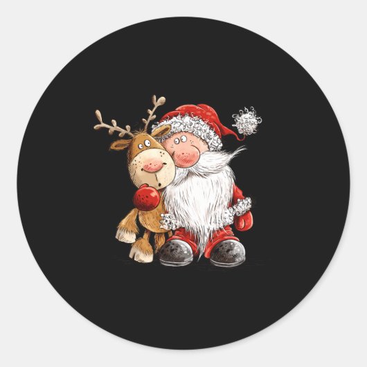 Sticker Rond Happy Reindeer And Santa Christmas Illustration Pr (Devant)