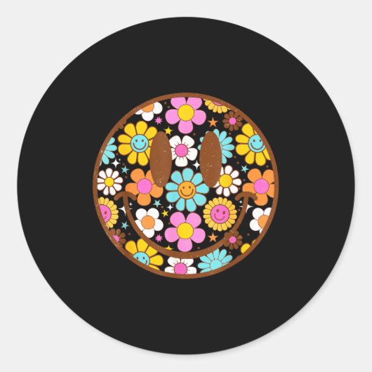 Sticker Rond Happy Retro Daisy Smile Face Preppy Aesthetic Men  (Devant)