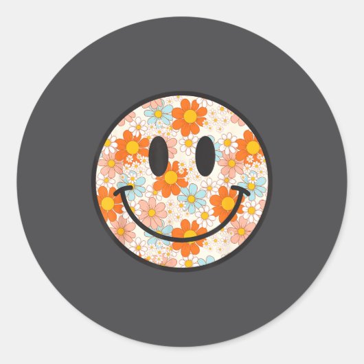 Sticker Rond Happy Retro Daisy Smile Face Preppy Aesthetic Men  (Devant)