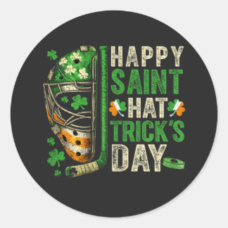 Sticker Rond Happy Saint Hat Trick Ice Hockey Player