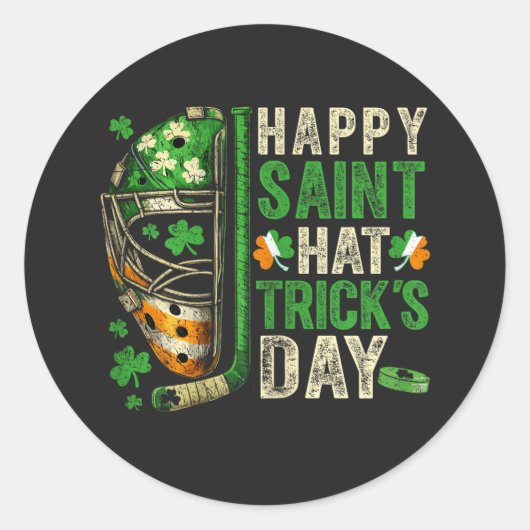 Sticker Rond Happy Saint Hat Trick Ice Hockey Player (Devant)