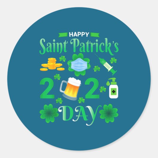 Sticker Rond Happy Saint Patrick's Day 2024 Irish Shamrock Face (Devant)